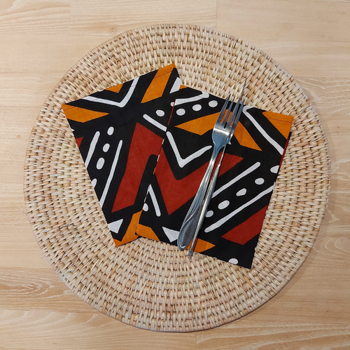Mudcloth Print, Ankara Wax, 100% Cotton Napkins (Set of 2)